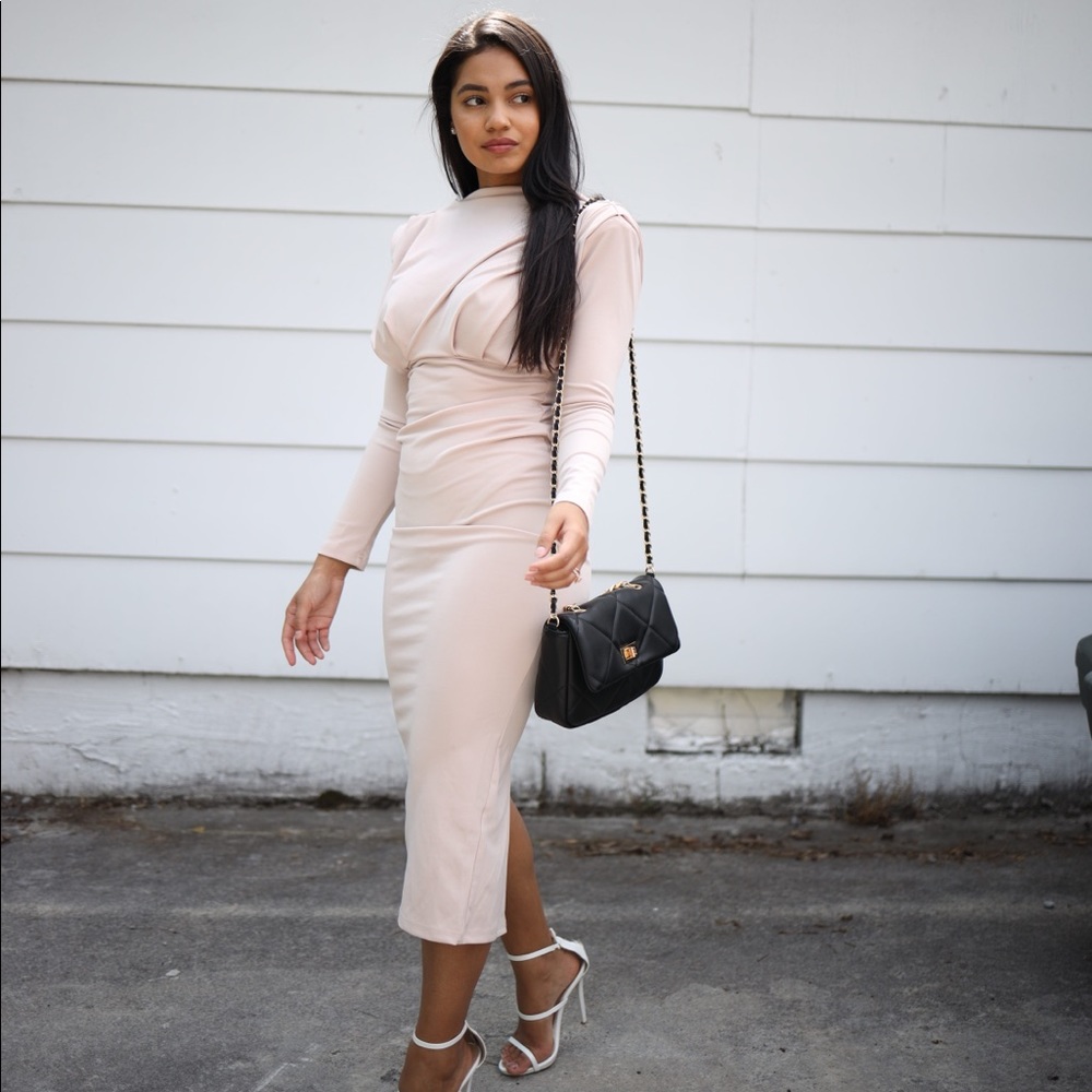 Cream Midi Long Sleeve Dress